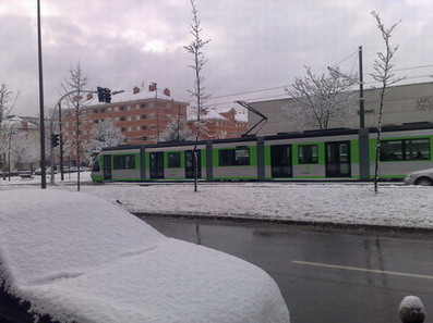 Primera nevada con tranv&iacute;a